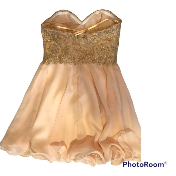 Baby online Dress champagne sweetheart neck lace applique short prom dress Sz S - Picture 6 of 12